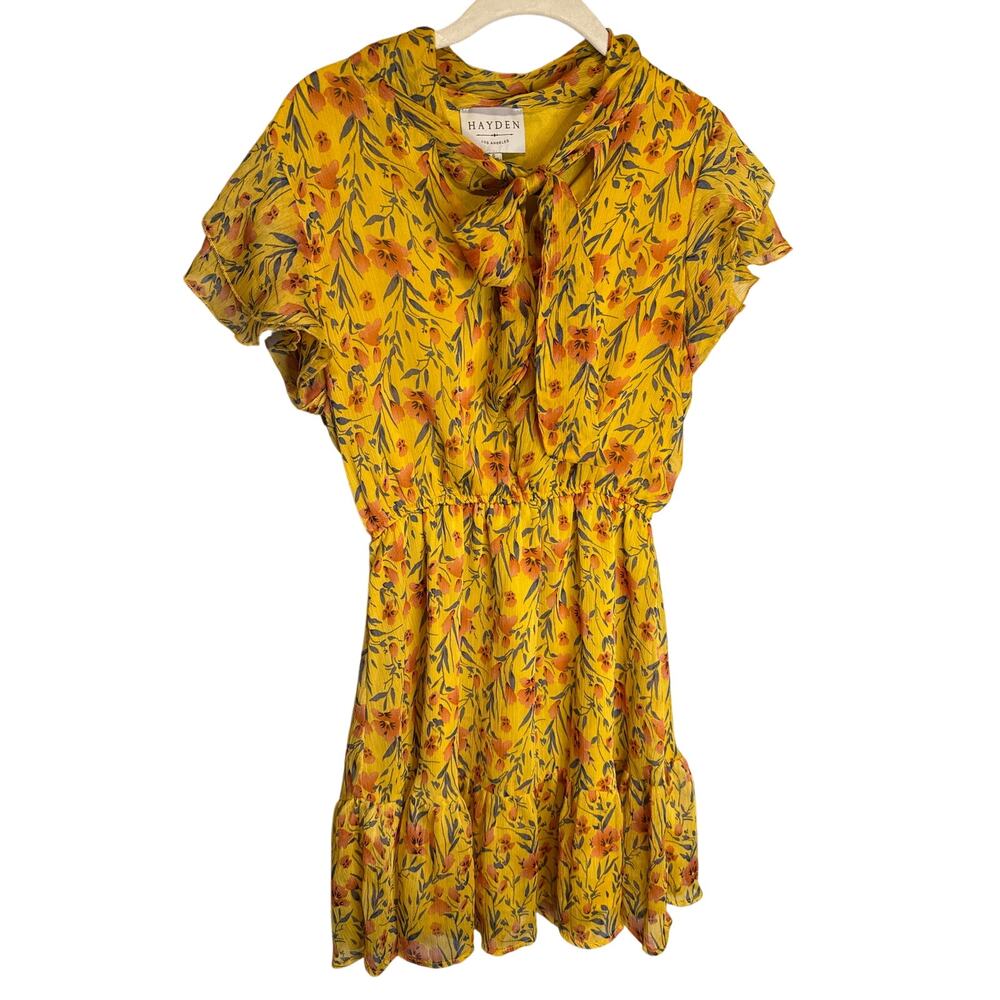 Hayden Los Angeles Dress Mini Retro Ruffle Sassy Garden Coquette Floral Yellow